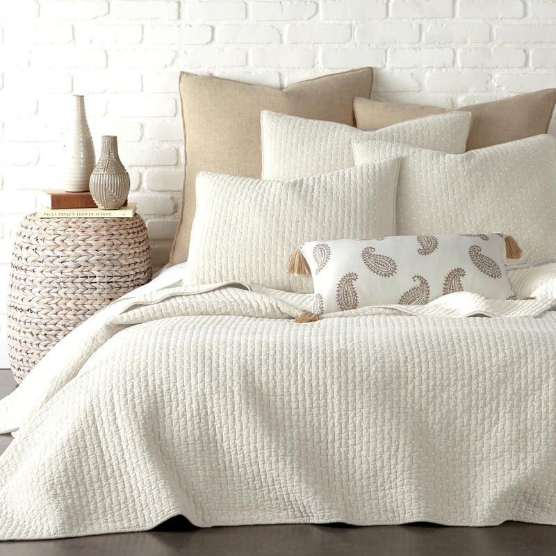 Levtex Home Cross Stitch Reversible Full/Queen Quilt Set (88x92in) with 2 Pillow Shams (26x20in) - Stitch Texture - Cream - Cotton Full/Queen Size Quilt Bedding Set - Lightweight, Soft, Pre-Washed - Image 2